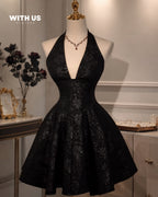 Vestido negro mini con tirantes de lazo