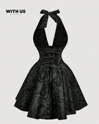 Vestido negro mini con tirantes de lazo