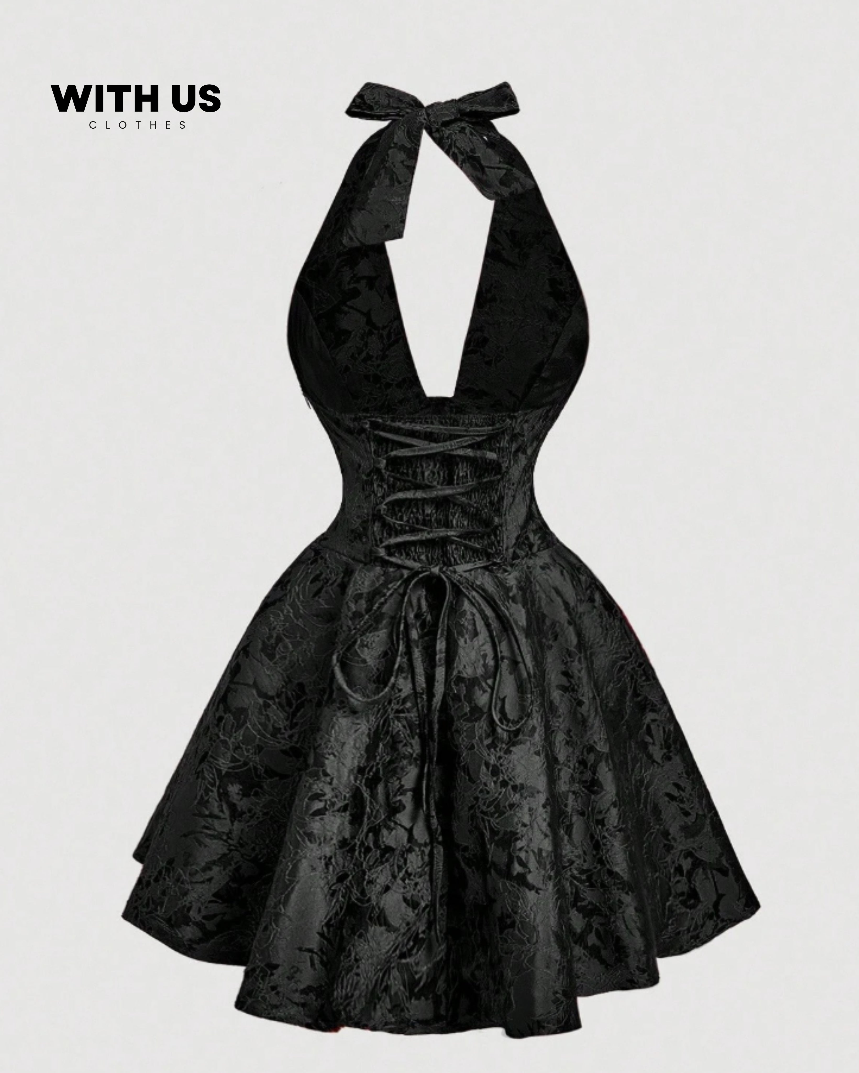 Vestido negro mini con tirantes de lazo